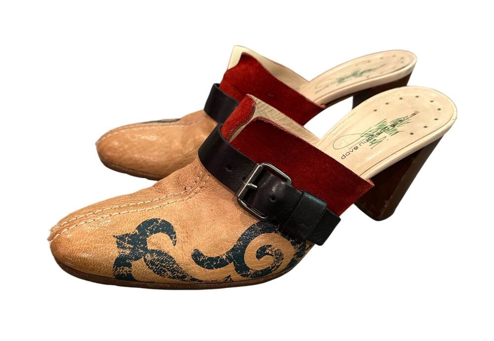 Dove Nuotano Gli Squali Mules 39 Italy Leather Boho Buckle Heels Shoes